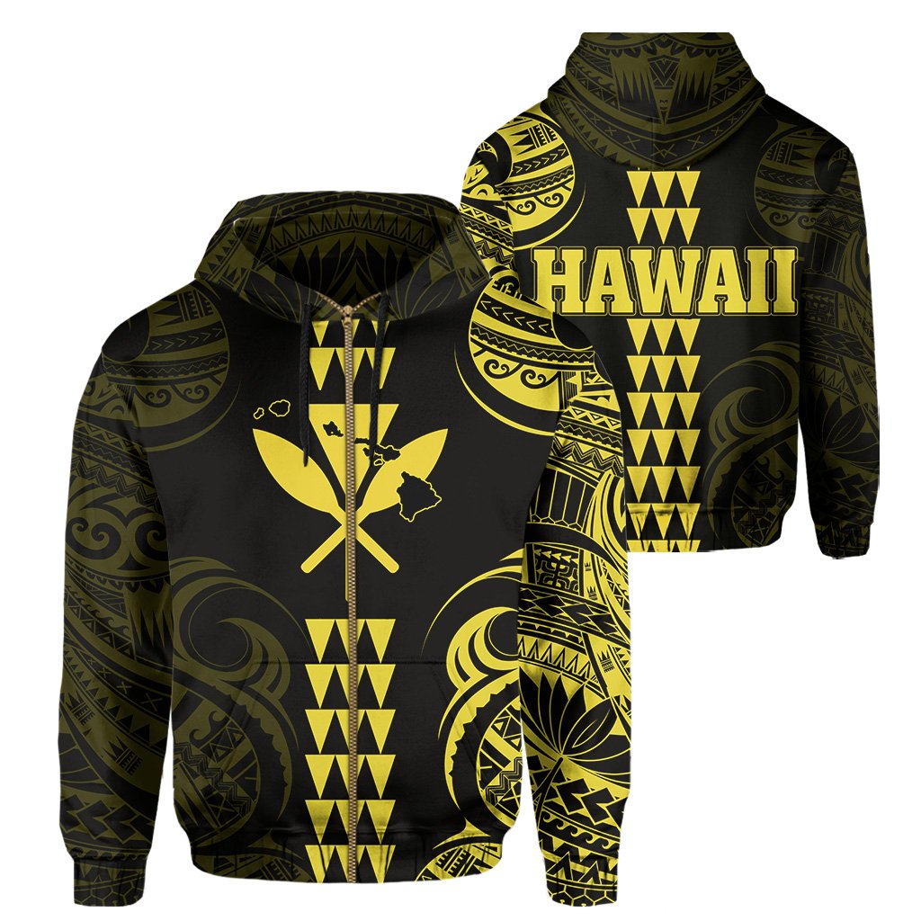 Kanaka Map Polynesian Kakau Hoodie (Zip up) Yellow Unisex Yellow - Polynesian Pride