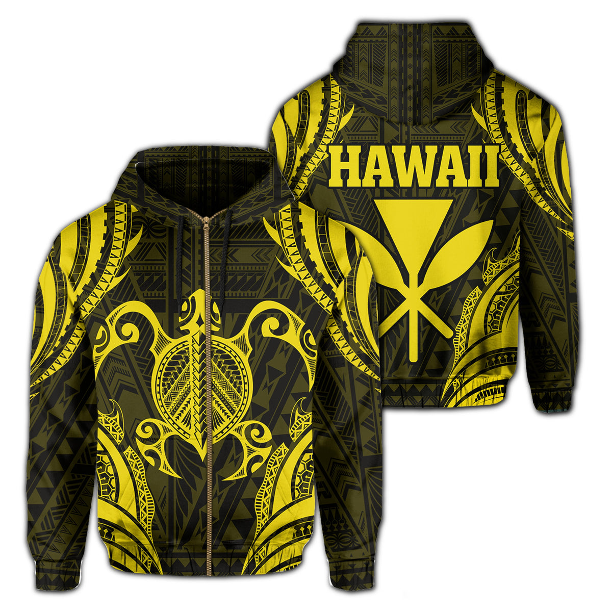 Polynesian Turtle Kanaka Maoli Hawaii Zip Hoodie Yellow Unisex Yellow - Polynesian Pride