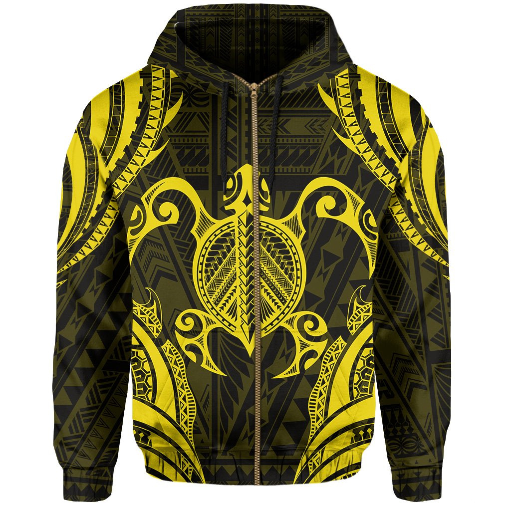 Polynesian Turtle Kanaka Maoli Hawaii Zip Hoodie Yellow - Polynesian Pride
