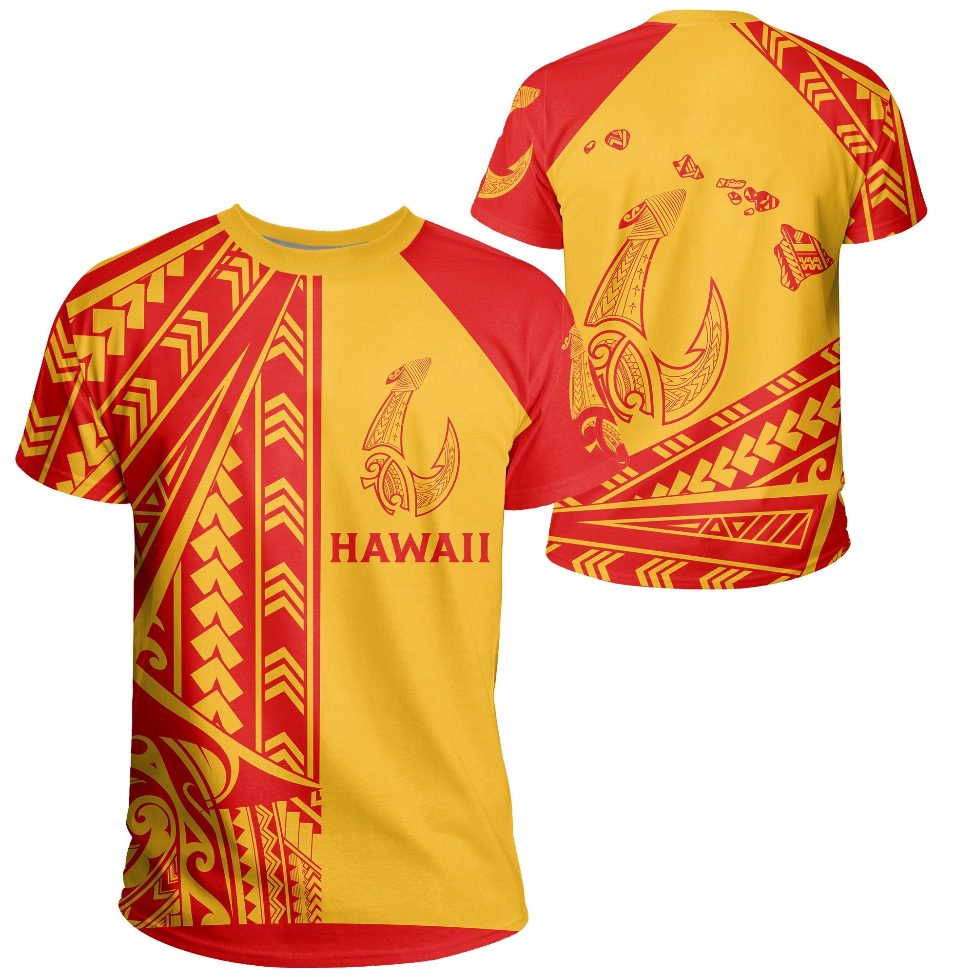 Hawaii Map Fish Hook Polynesian T Shirt KT Style Unisex Yellow - Polynesian Pride