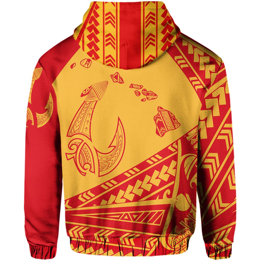 Polynesian Kakau Fish Hook Map of Hawaii Zip Hoodie KT Style - Polynesian Pride
