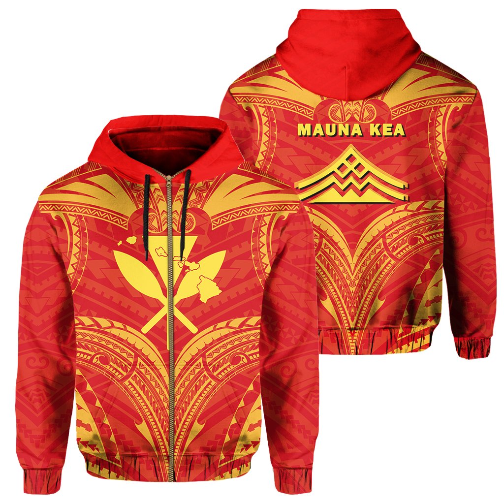 Polynesian Kanaka Mauna Kea Map of Hawaii Zip Hoodie Unisex Red - Polynesian Pride