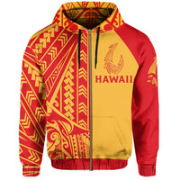 Polynesian Kakau Fish Hook Map of Hawaii Zip Hoodie KT Style - Polynesian Pride