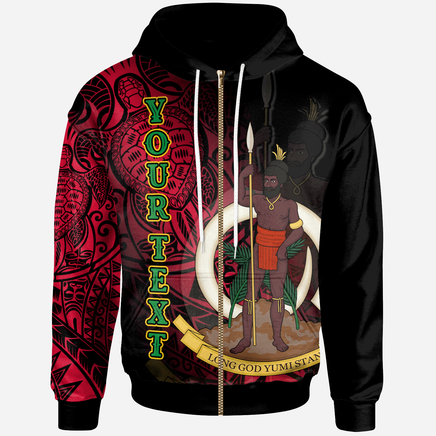 Vanuatu Zip Hoodie Custom Turtle Polynesian Style Unisex Black - Polynesian Pride