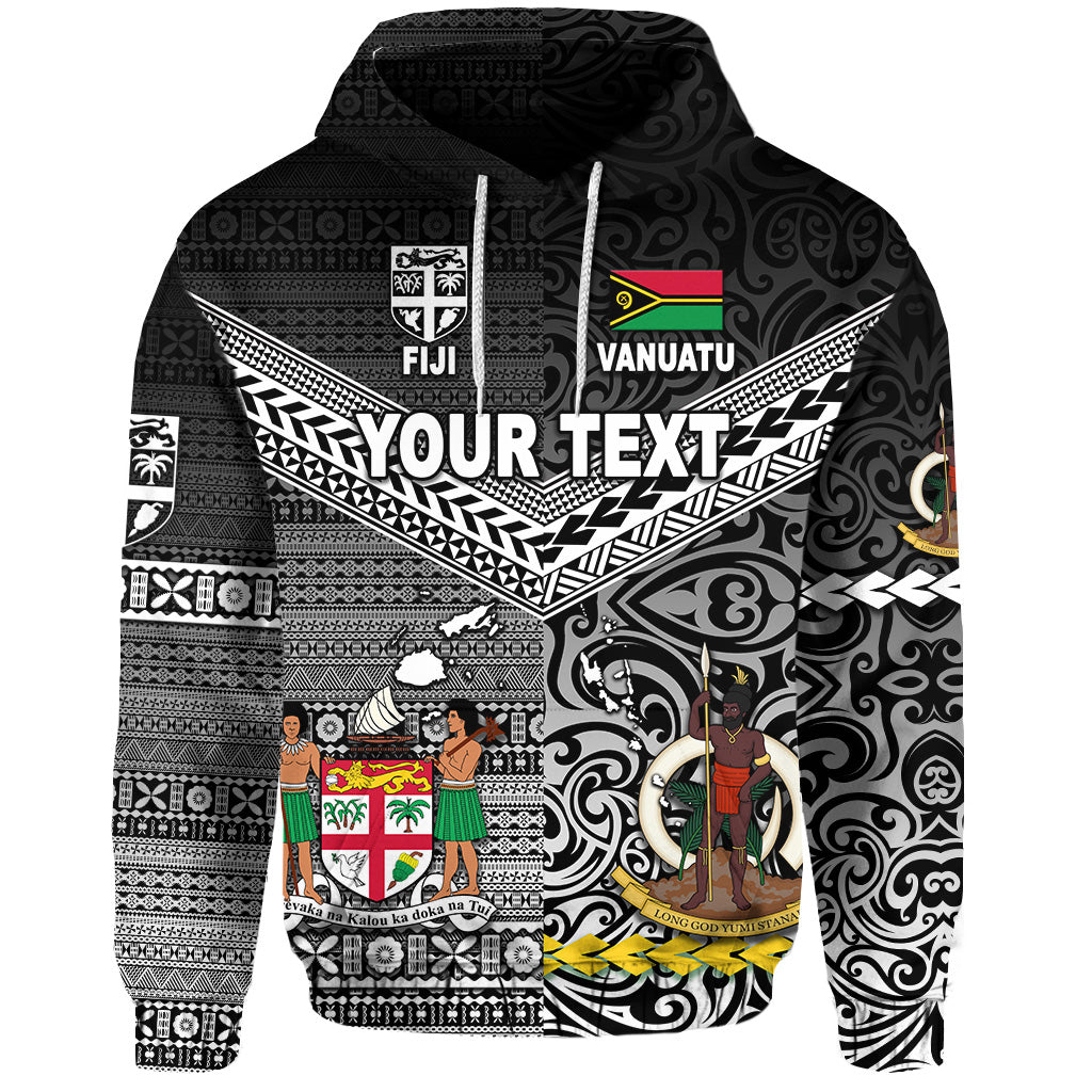 Custom Vanuatu Fiji Hoodie Together Black LT8 - Polynesian Pride