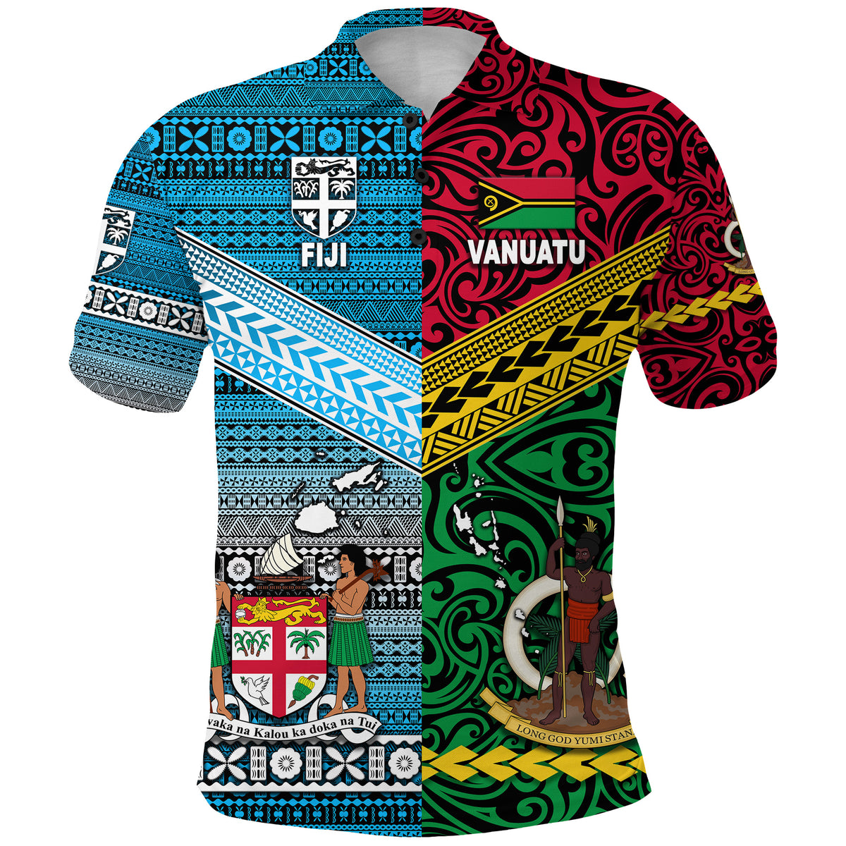 Custom Vanuatu Fiji Polo Shirt Together Bright Color, Custom Text and Number LT8 - Polynesian Pride