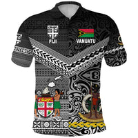 Custom Vanuatu Fiji Polo Shirt Together Black, Custom Text and Number LT8 - Polynesian Pride