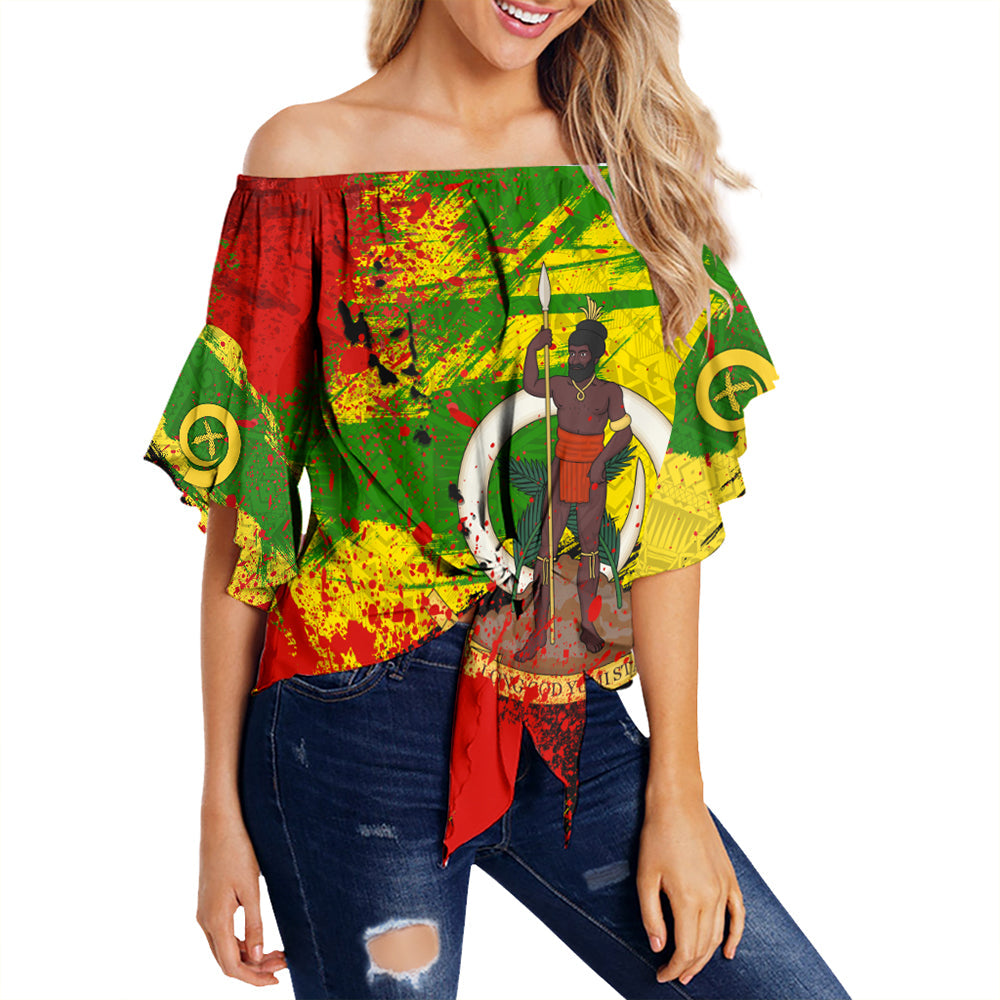 Vanuatu Independence Day Grunge Off Shoulder Wrap Waist Top LT10 Women Yellow - Polynesian Pride