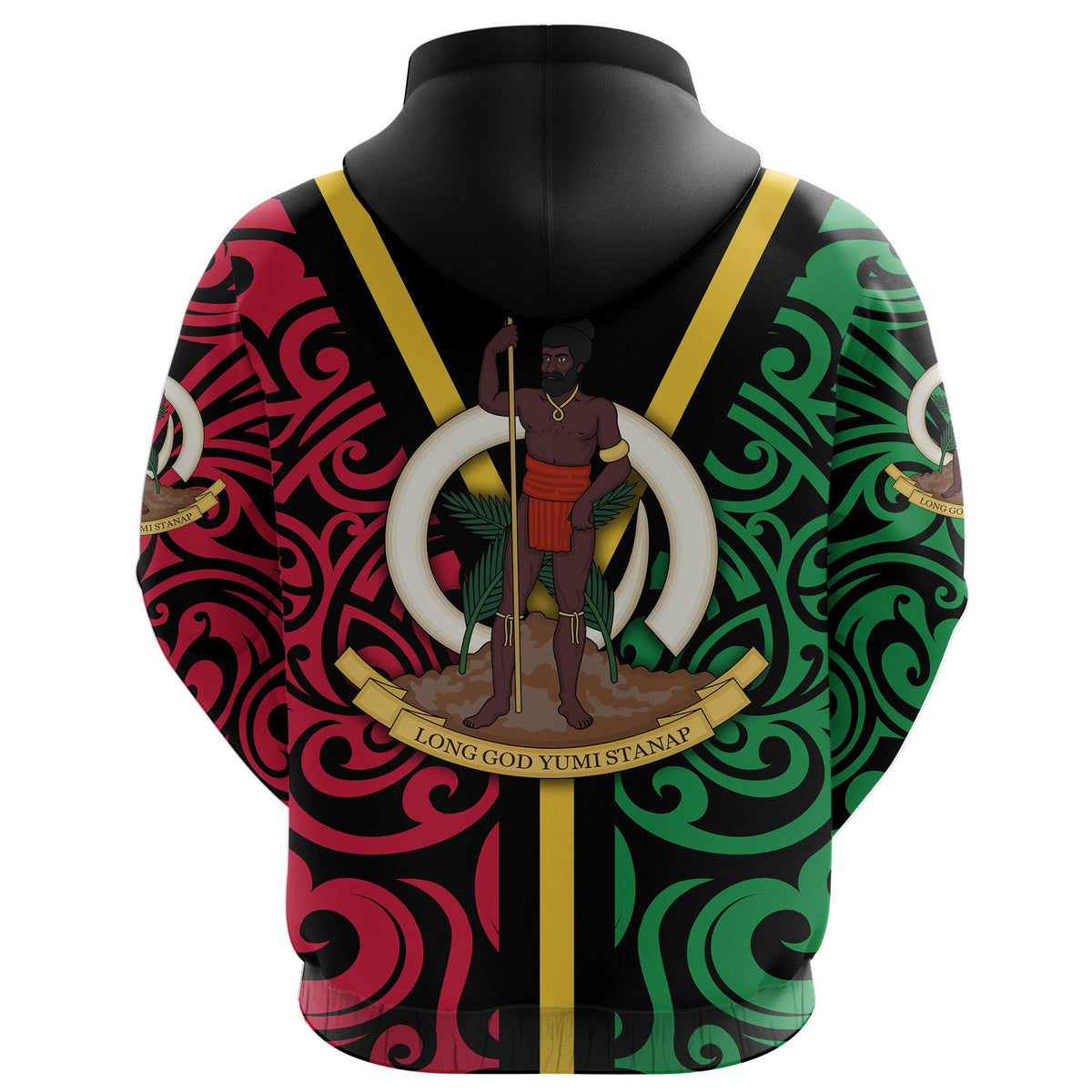 Vanuatu Flag Zip up Hoodie Melanesian Warrior - Polynesian Pride