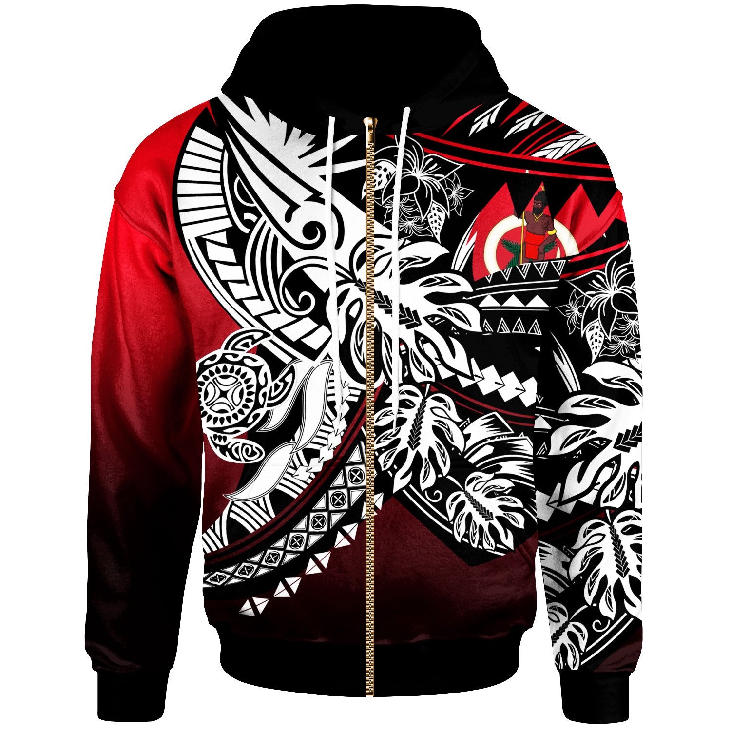 Vanuatu Zip Hoodie Tribal Jungle Pattern Red Color Unisex Red - Polynesian Pride