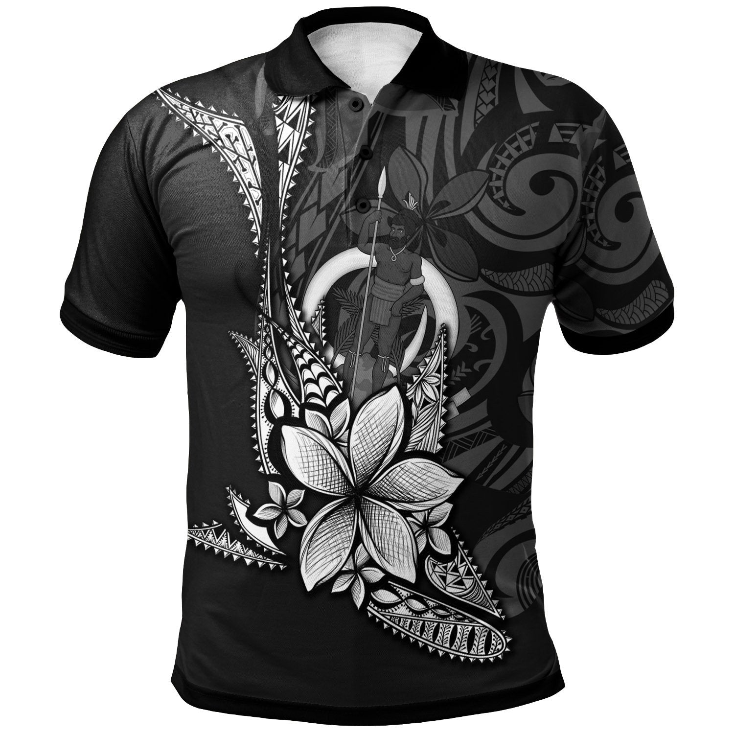 Vanuatu Custom Polo Shirt Fish With Plumeria Flowers Style Unisex Black - Polynesian Pride