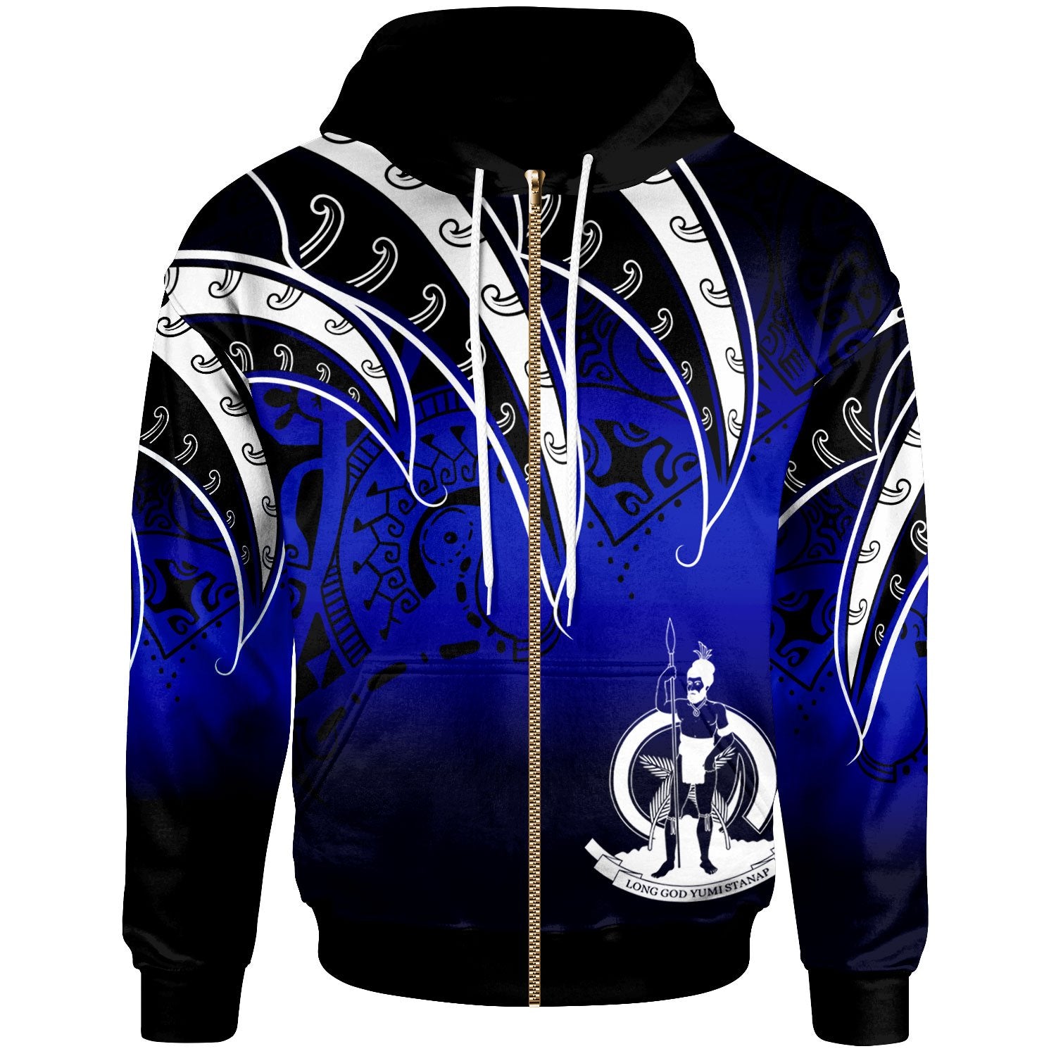 Vanuatu Zip Hoodie Tropical Leaf Gradient Blue Style Unisex Blue - Polynesian Pride