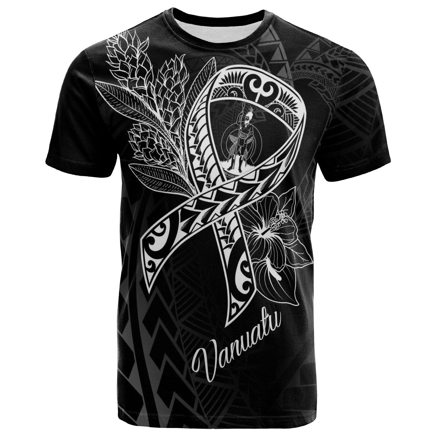 Vanuatu T Shirt Ribbon Polynesian Style Unisex Black - Polynesian Pride