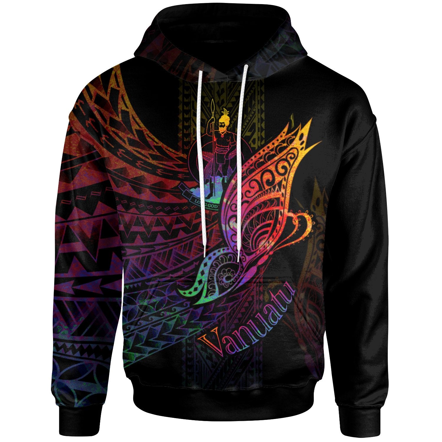 Vanuatu Hoodie Butterfly Polynesian Style Unisex Black - Polynesian Pride