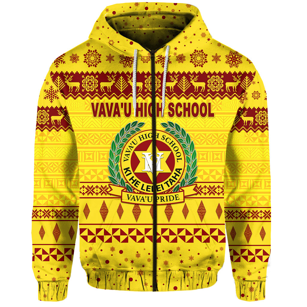 Custom Vavau High School Christmas Zip Hoodie Simple Style Gold LT8 - Polynesian Pride