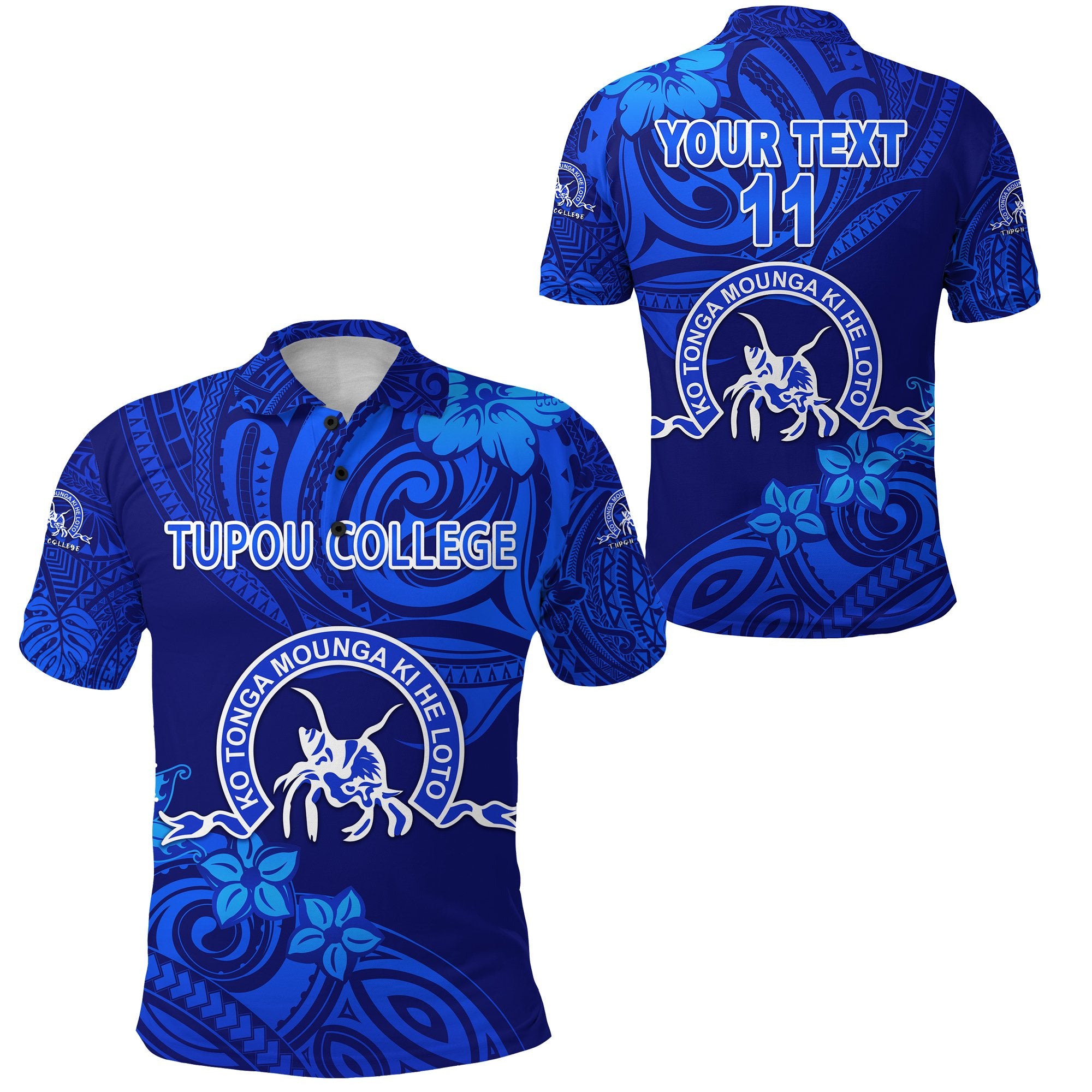 Custom Kolisi Ko Tupou College Tonga Polo Shirt Unique Vibes Full Blue, Custom Text and Number Unisex Blue - Polynesian Pride