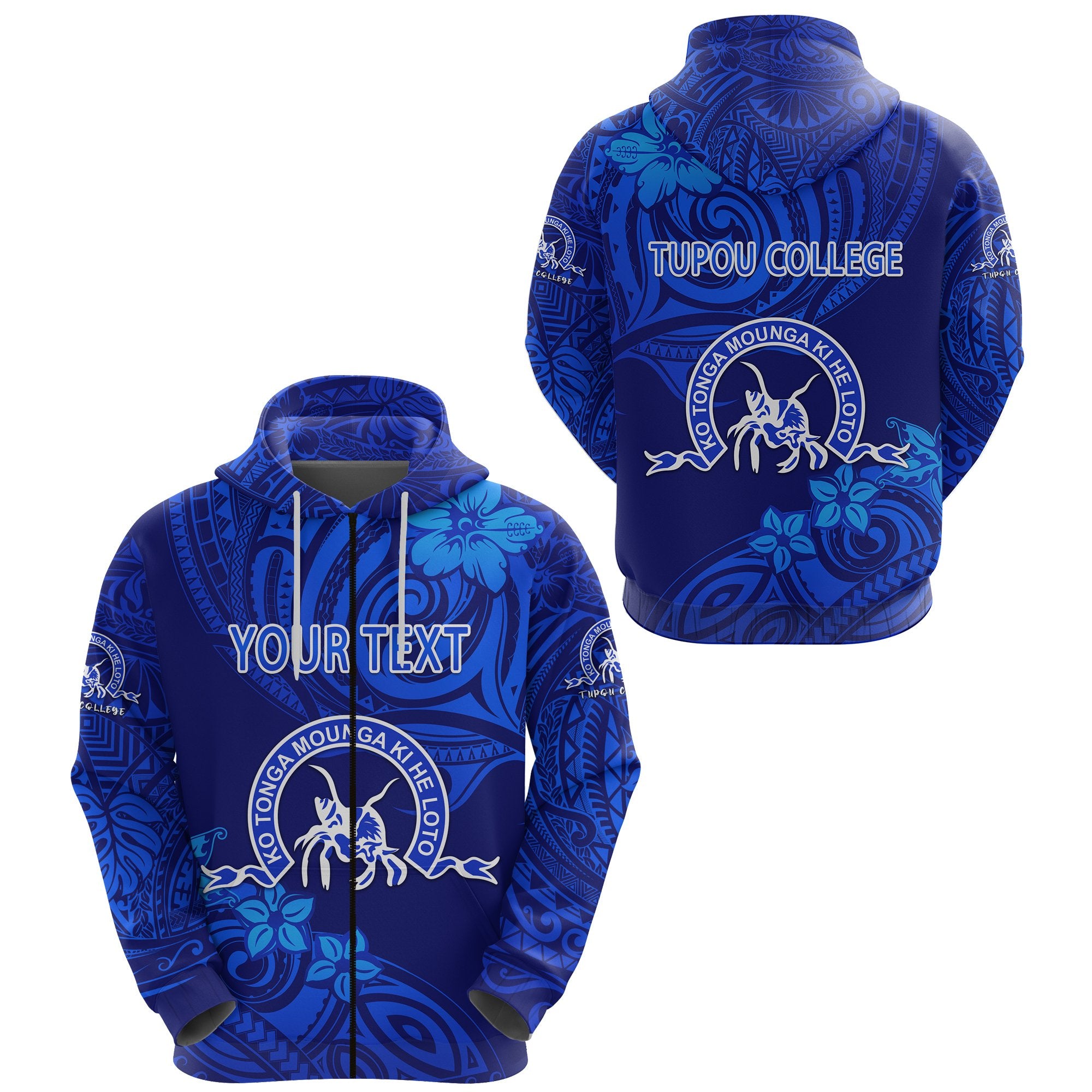 Custom Kolisi Ko Tupou College Tonga Zip Hoodie Unique Vibes Full Blue Unisex Blue - Polynesian Pride