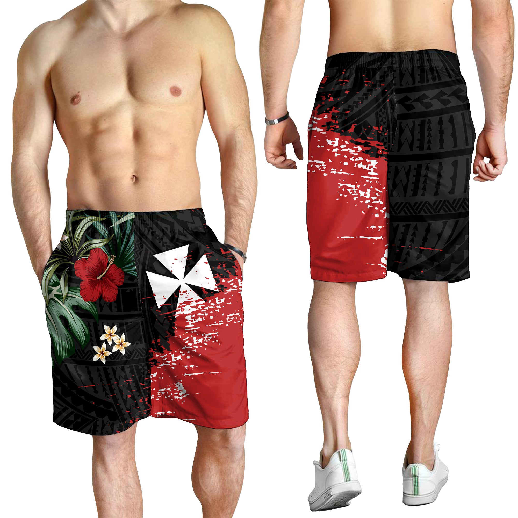 Wallis and Futuna Polynesian Men Short Fantastic Flowers LT13 Men's Shorts Black - Polynesian Pride