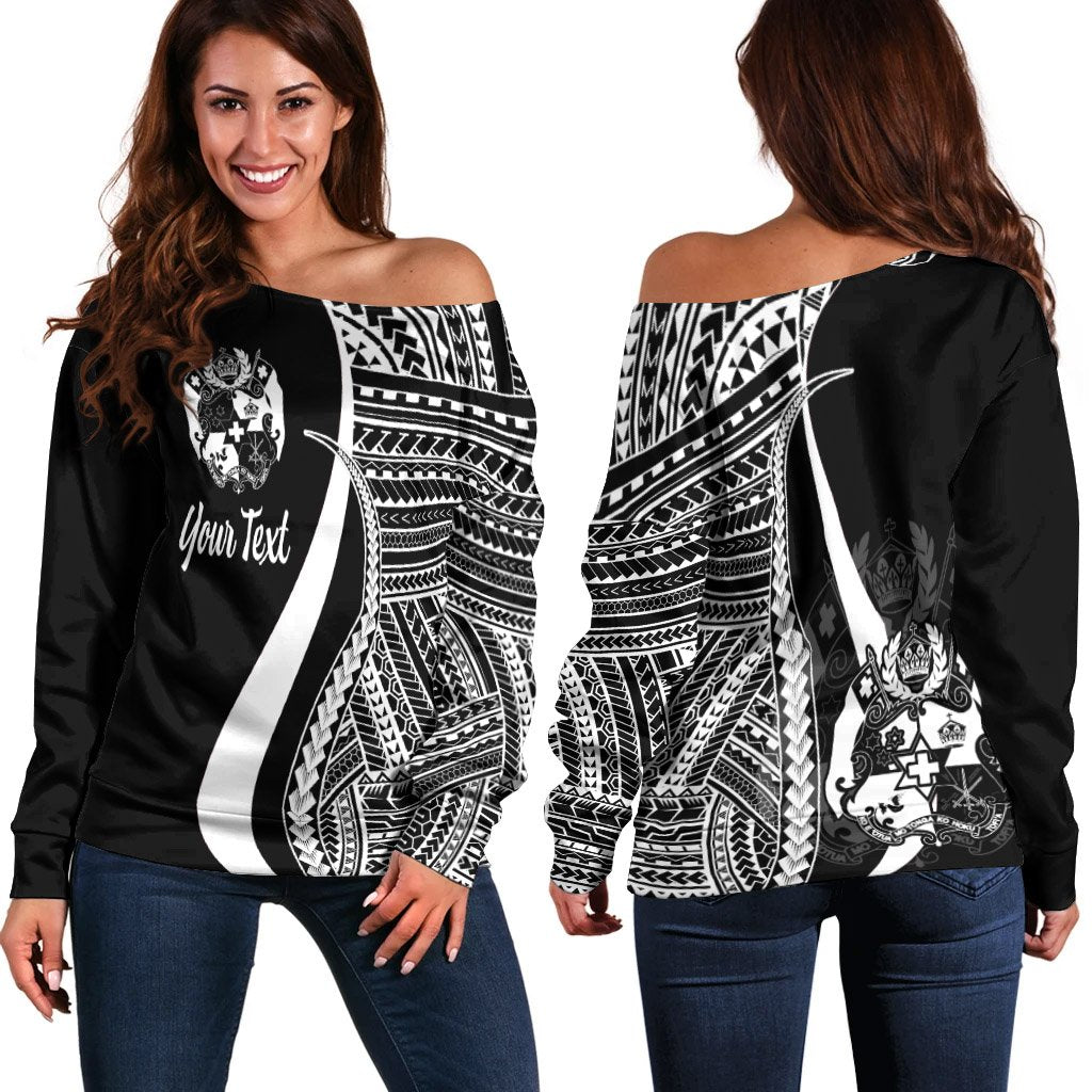 Tonga Custom Personalised Women's Off Shoulder Sweater - White Polynesian Tentacle Tribal Pattern White - Polynesian Pride