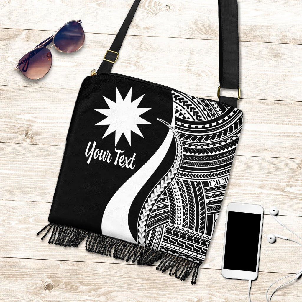 Nauru Custom Personalised Boho Handbag - White Polynesian Tentacle Tribal Pattern Boho Handbag One Size White - Polynesian Pride