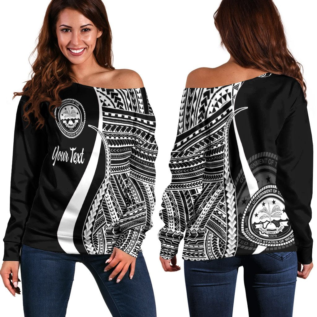 Federated States of Micronesia Custom Personalised Women's Off Shoulder Sweater - White Polynesian Tentacle Tribal Pattern White - Polynesian Pride