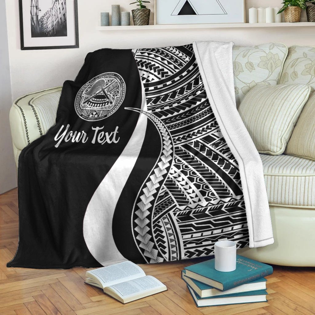 American Samoa Custom Personalised Premium Blanket - White Polynesian Tentacle Tribal Pattern - Polynesian Pride