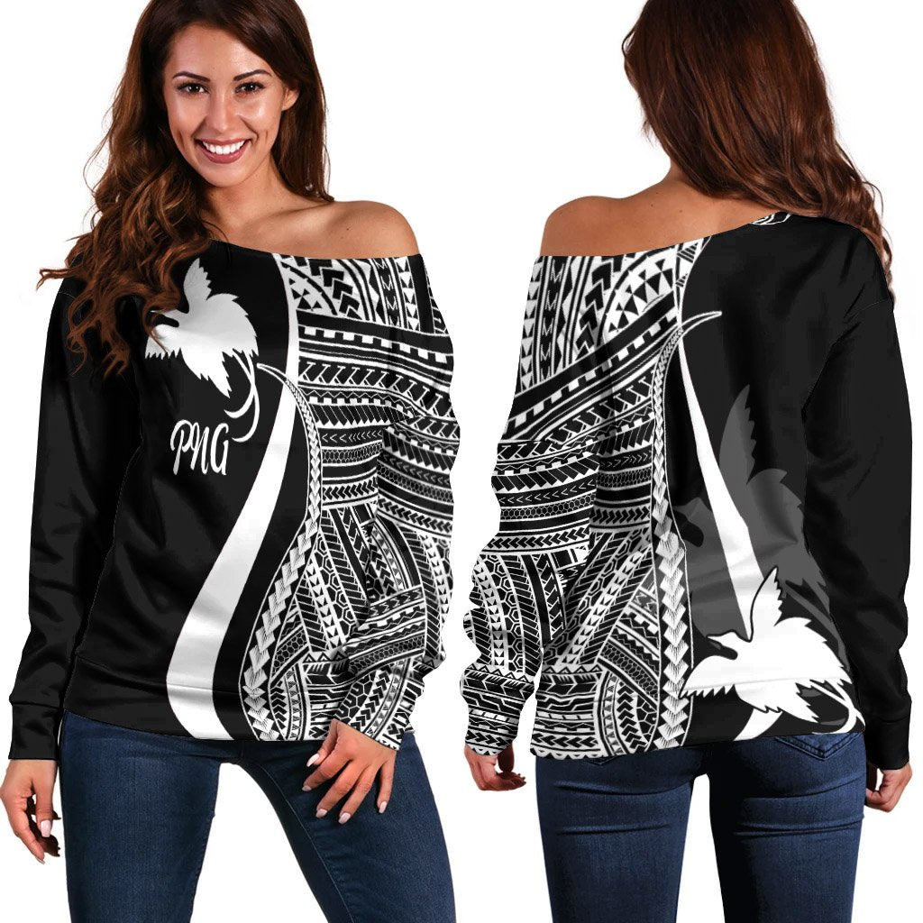 Papua New Guinea Women's Off Shoulder Sweater - White Polynesian Tentacle Tribal Pattern White - Polynesian Pride