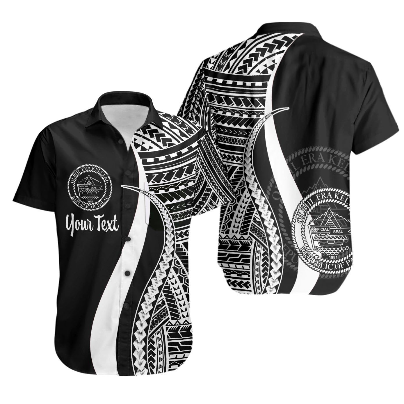 Palau Custom Personalised Short Sleeve Shirts - White Polynesian Tentacle Tribal Pattern Crest Unisex White - Polynesian Pride