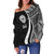 Tahiti Women's Off Shoulder Sweater - White Polynesian Tentacle Tribal Pattern - Polynesian Pride