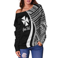 Wallis And Futuna Custom Personalised Women's Off Shoulder Sweater - White Polynesian Tentacle Tribal Pattern - Polynesian Pride