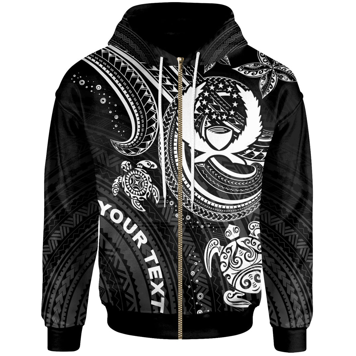 Pohnpei Custom Zip up Hoodie White Turtle Unisex White - Polynesian Pride