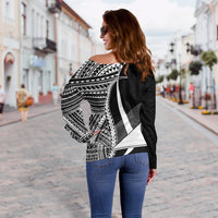 Tokelau Women's Off Shoulder Sweater - White Polynesian Tentacle Tribal Pattern - Polynesian Pride