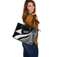 Tokelau Large Leather Tote Bag - White Polynesian Tentacle Tribal Pattern - Polynesian Pride