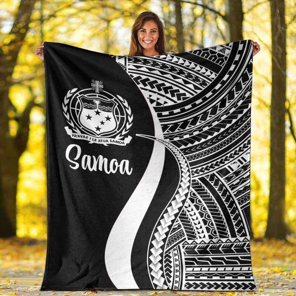 Samoa Premium Blanket - White Polynesian Tentacle Tribal Pattern - Polynesian Pride