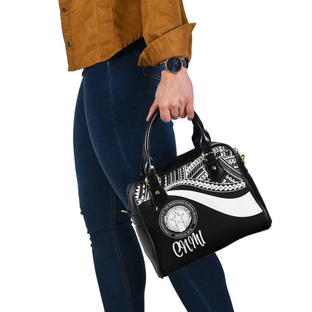 Northern Mariana Islands Shoulder Handbag - White Polynesian Tentacle Tribal Pattern - Polynesian Pride