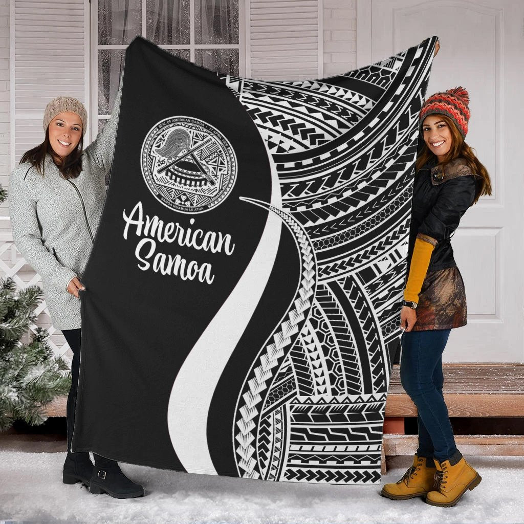 American Samoa Premium Blanket - White Polynesian Tentacle Tribal Pattern White - Polynesian Pride