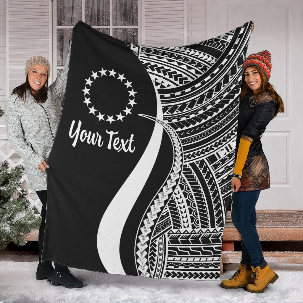 Cook Islands Custom Personalised Premium Blanket - White Polynesian Tentacle Tribal Pattern White - Polynesian Pride