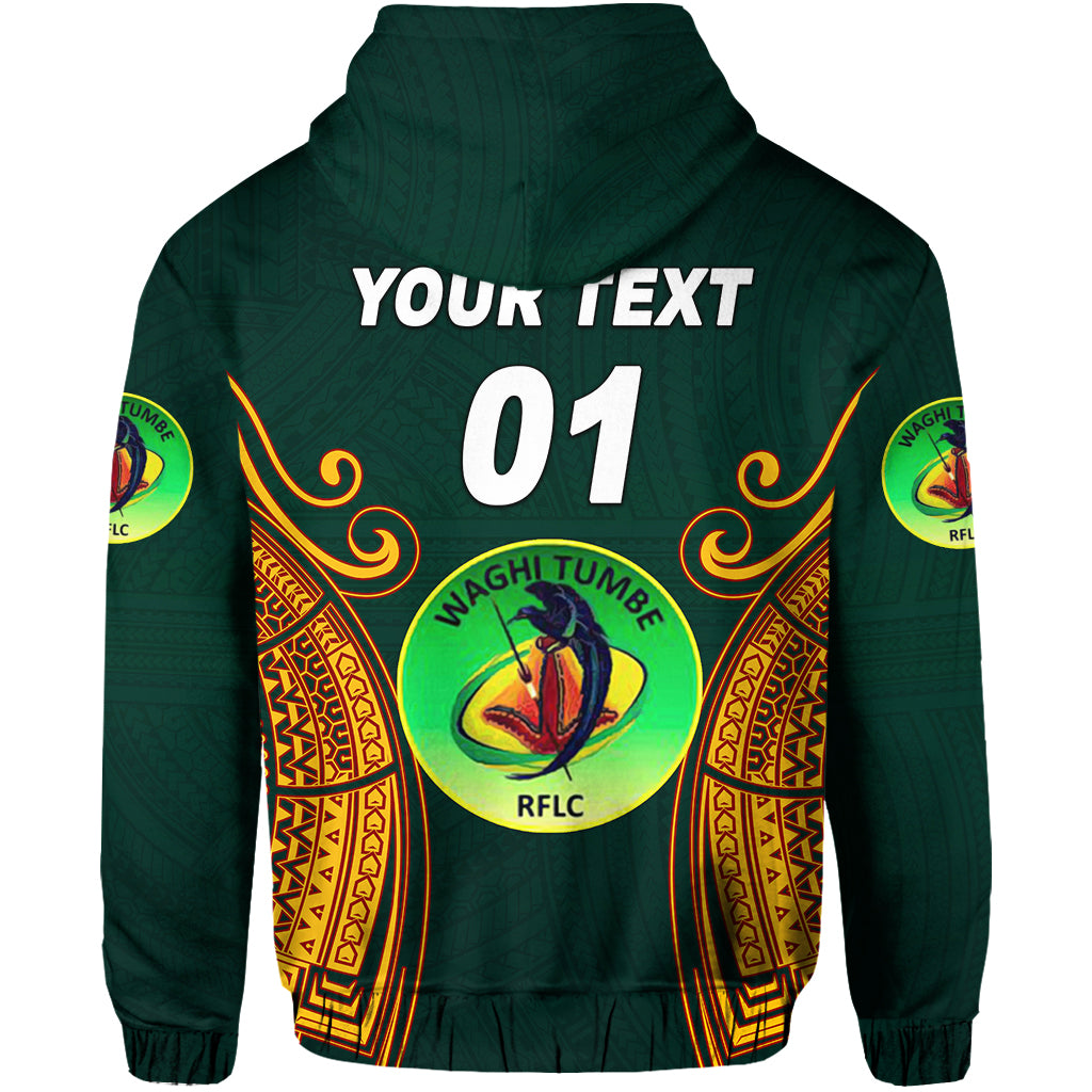 Custom Papua New Guinea Waghi Tumbes Zip Hoodie Rugby Green, Custom Text and Number LT8 - Polynesian Pride