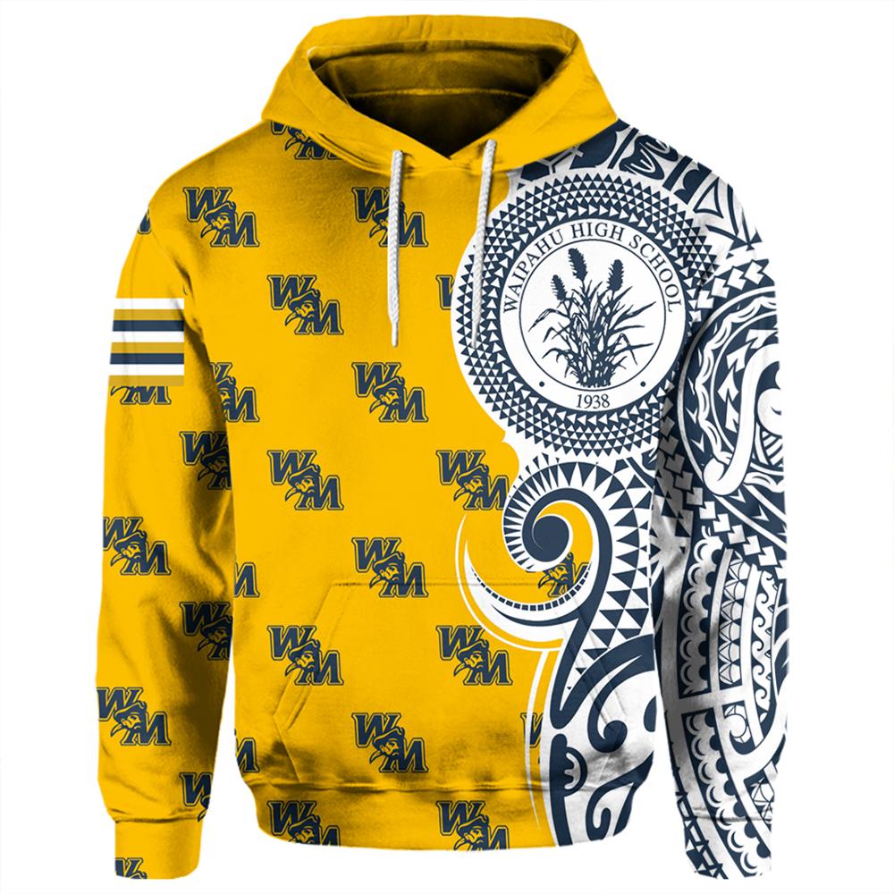 Custom Hawaii Hoodie Waipahu High Tribal Kakau Pullover Hoodie Unisex Blue - Polynesian Pride