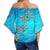 Hawaii Turtle Ocean Tropical Flowers Women's Off Shoulder Wrap Waist Top - Siri Style - AH - Polynesian Pride