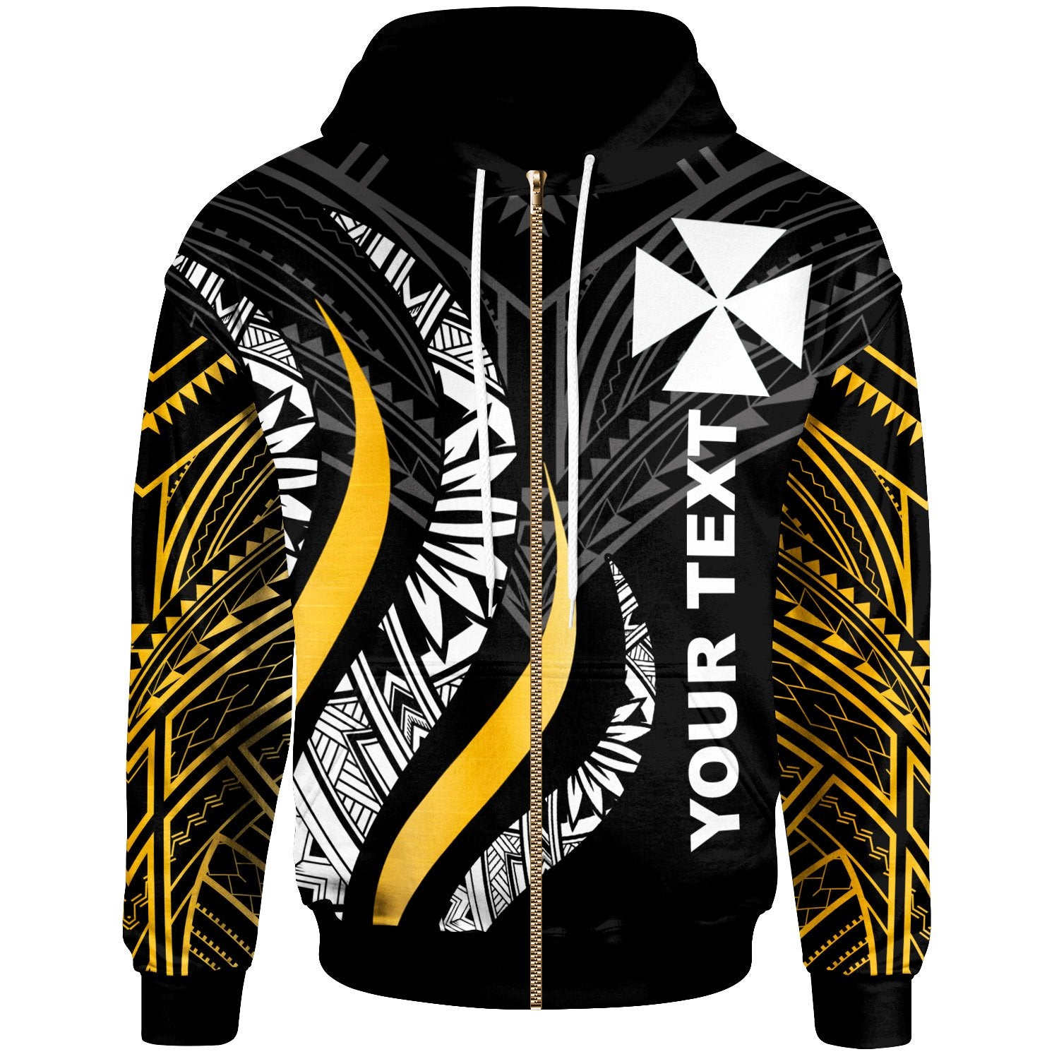 Wallis and Futuna Custom Zip Hoodie Wallis and Futuna Strong Fire Pattern Gold Unisex Gold - Polynesian Pride