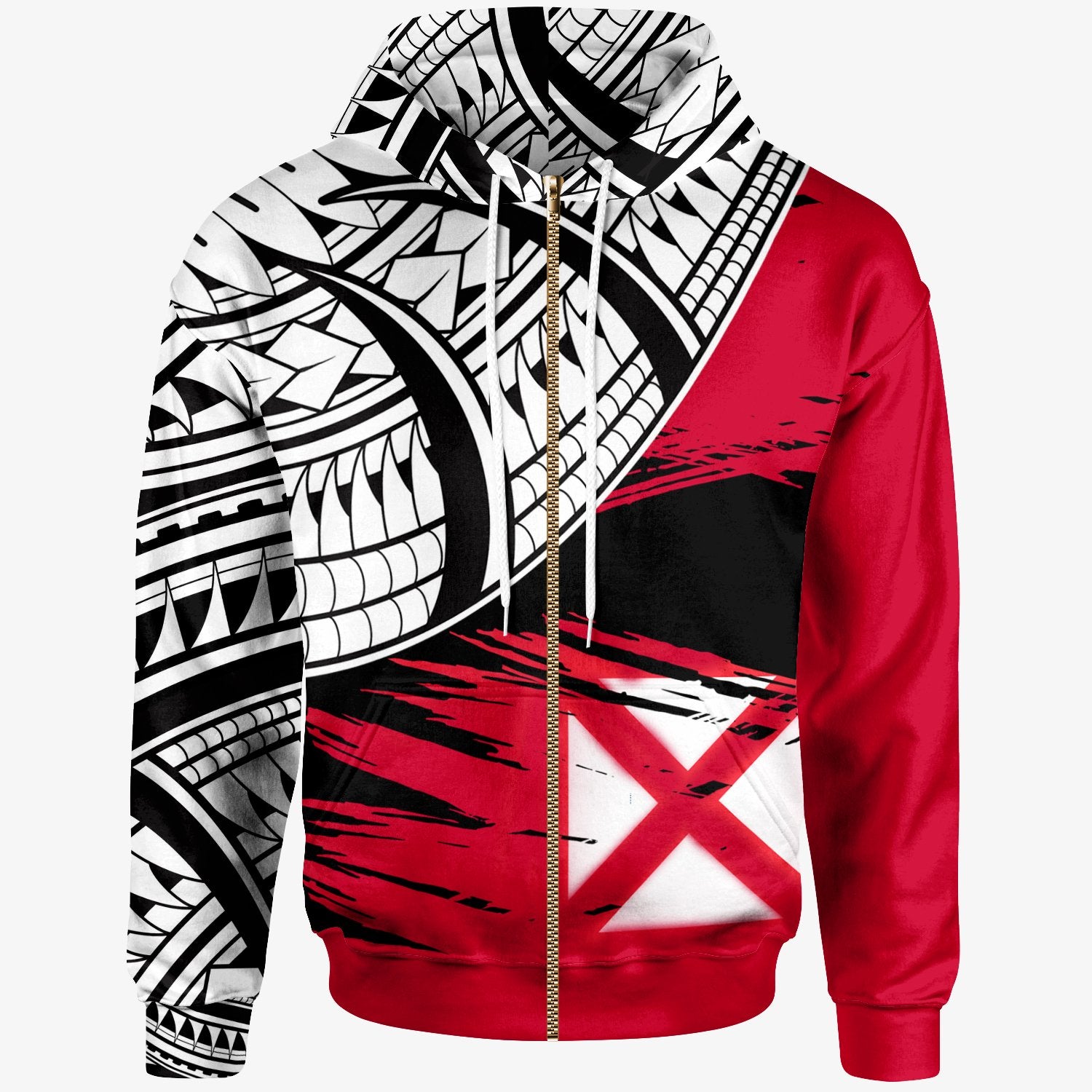 Wallis & Futuna Custom Zip Hoodie Wallis & Futuna Flag Style With Claw Pattern Unisex Red - Polynesian Pride