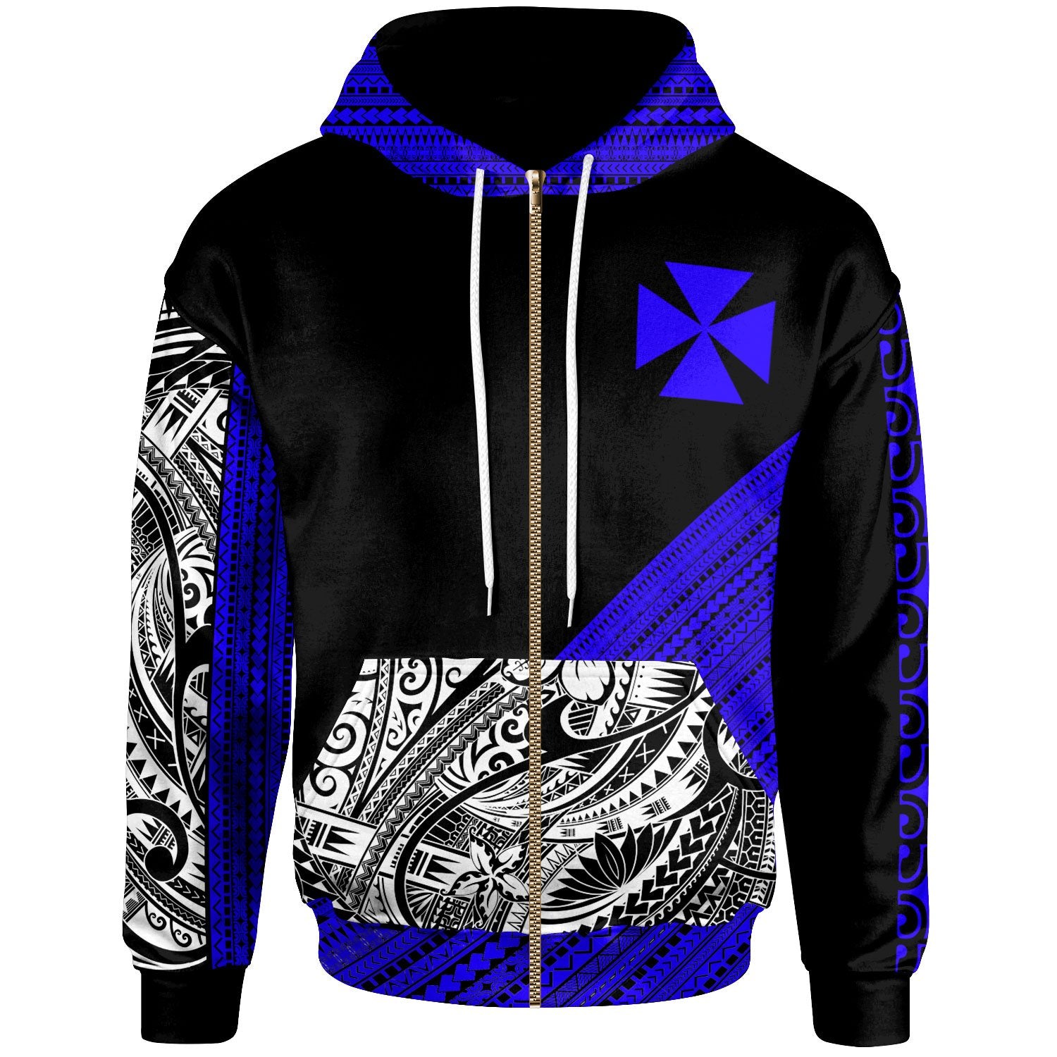 Wallis and Futuna Custom Zip Hoodie Polynesian Diagonal Pattern Dark Blue Unisex Dark Blue - Polynesian Pride