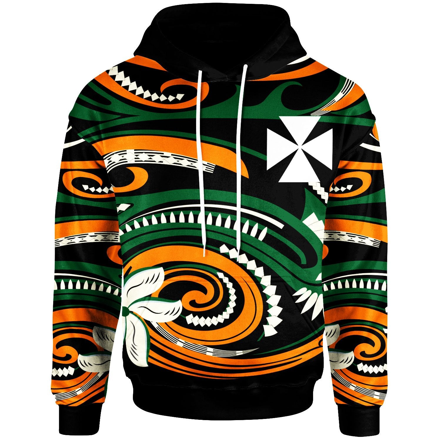 Wallis & Futuna Hoodie Vortex Style Unisex Green Orange - Polynesian Pride