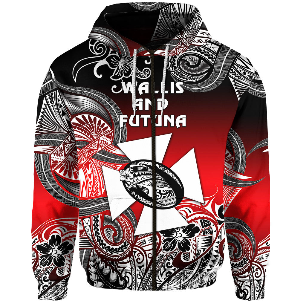 Custom Wallis and Futuna Polynesian Zip Hoodie Unique Style Gradient Red Black LT8 - Polynesian Pride