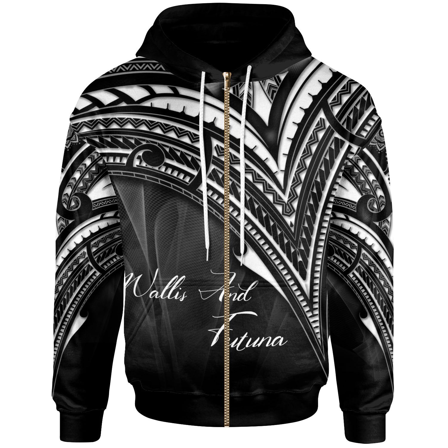 Wallis and Futuna Zip Hoodie Cross Style Unisex Black - Polynesian Pride