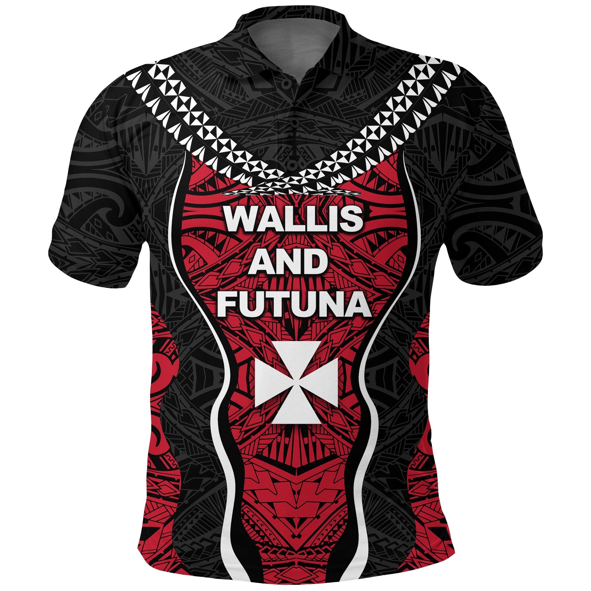 Wallis and Futuna Tapa Polo Shirt Red - Polynesian Pride