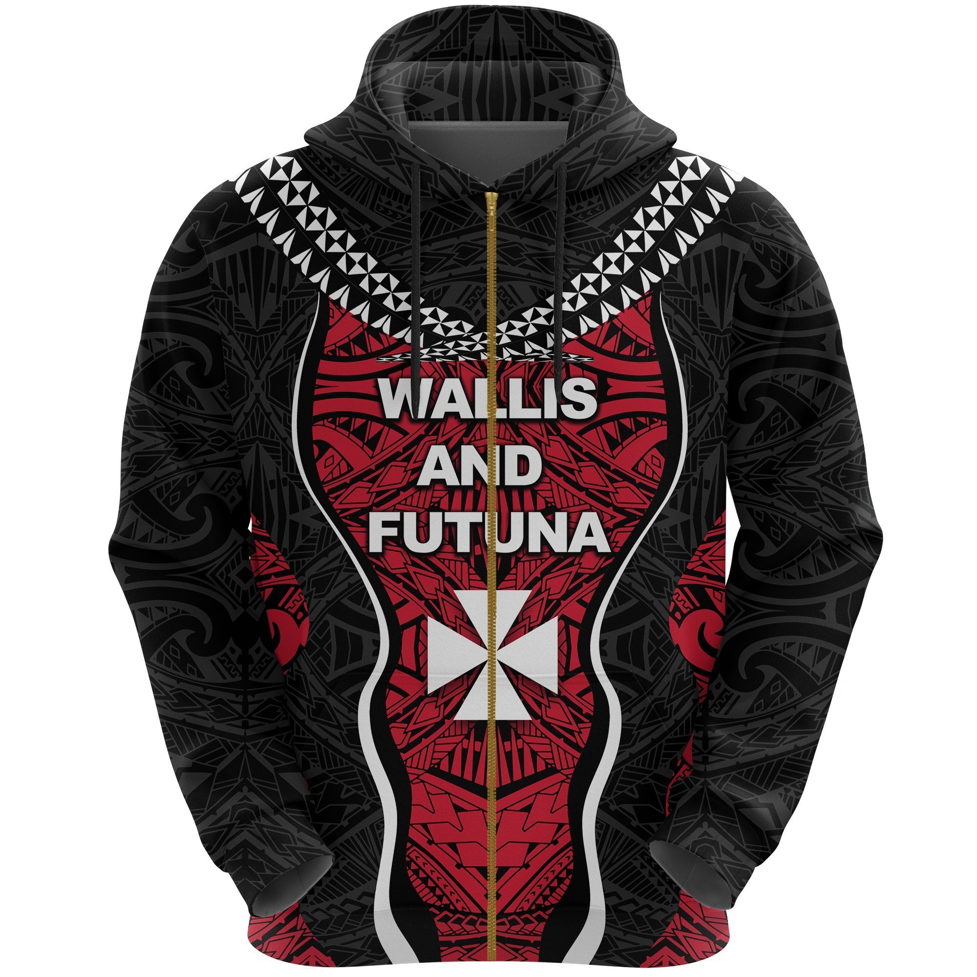 Wallis and Futuna Tapa Zip up Hoodie Unisex Red - Polynesian Pride