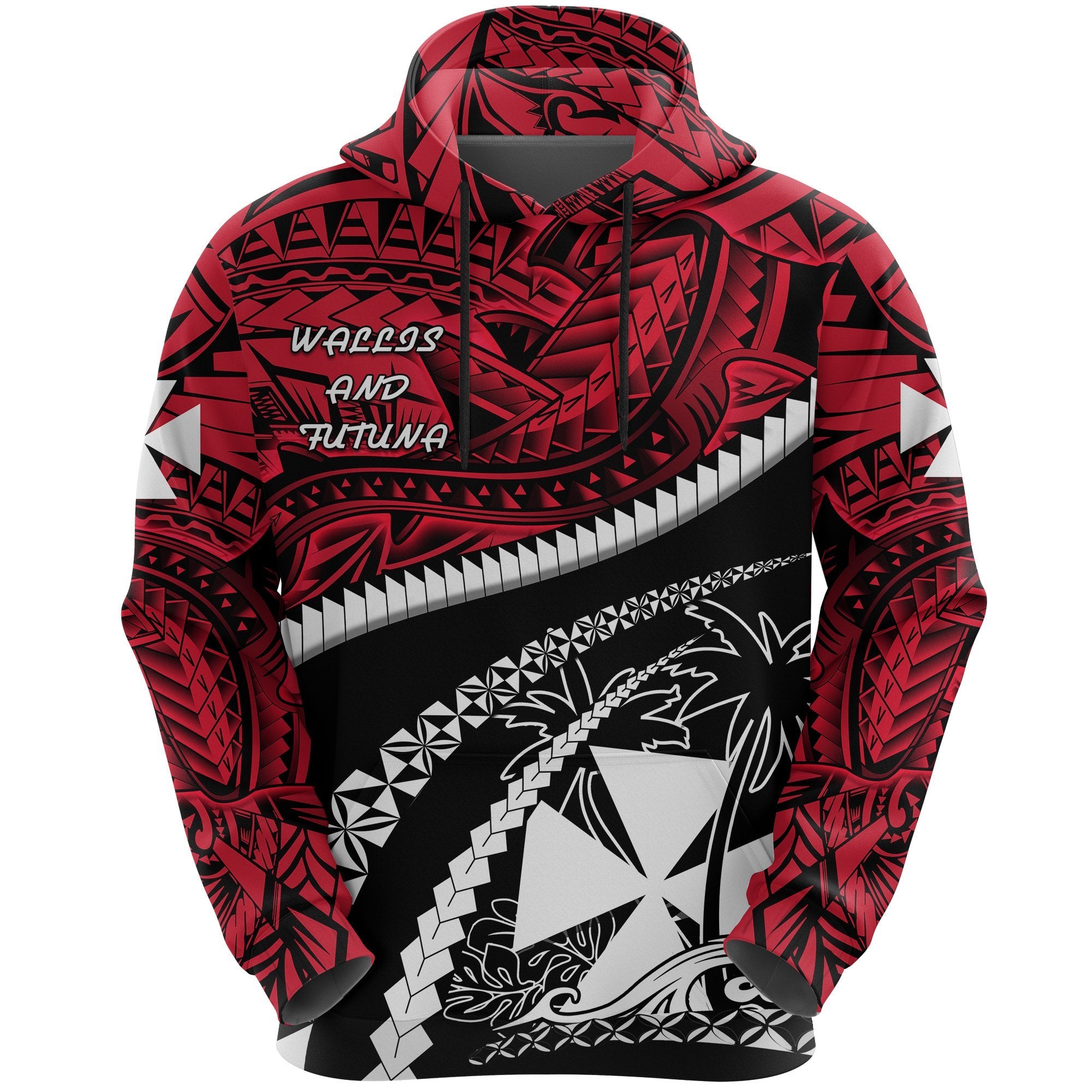 Wallis and Futuna Tapa Hoodie Polynesian Shark Tattoo Unisex Red - Polynesian Pride