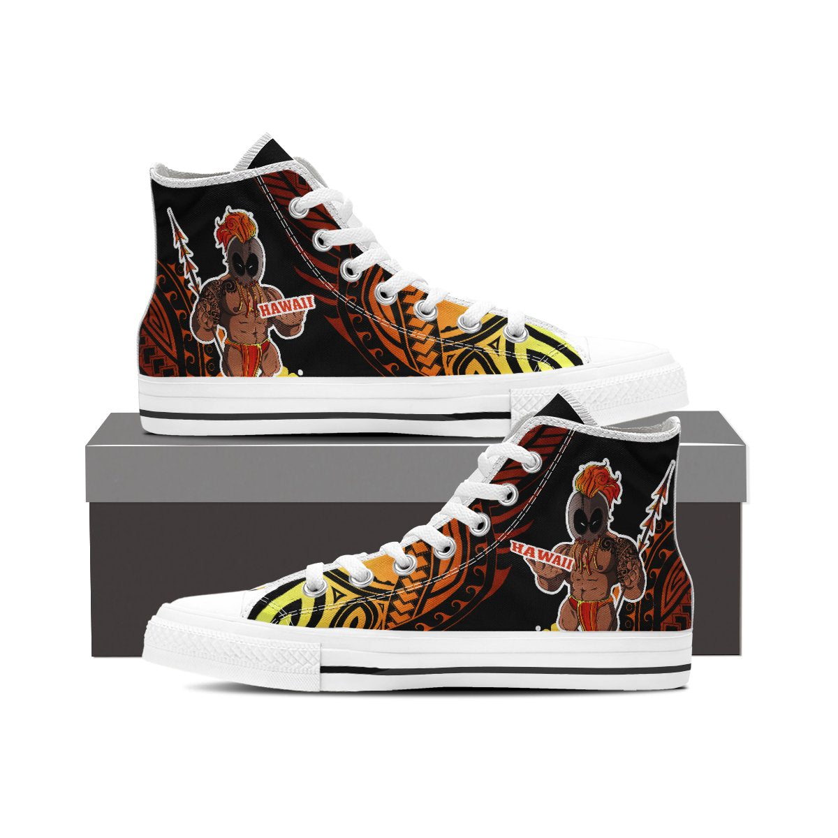 Hawaii Warrior Helmet Polynesian High Top Shoes - Ron Style - AH - Polynesian Pride